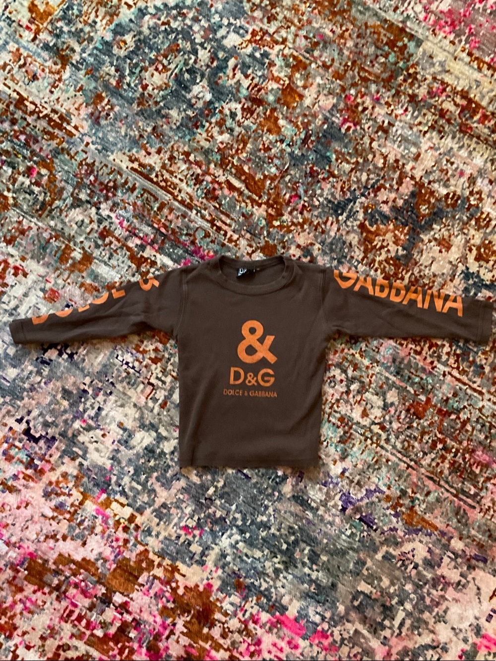 Dolce & Gabbana Brown Long-Sleeve Tee with Orange Logo